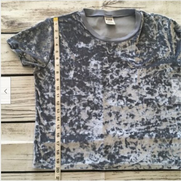 PINK by Victoria's Secret Short Sleeve Blue Velour Velvet Crop Top Blouse - Picture 7 of 7